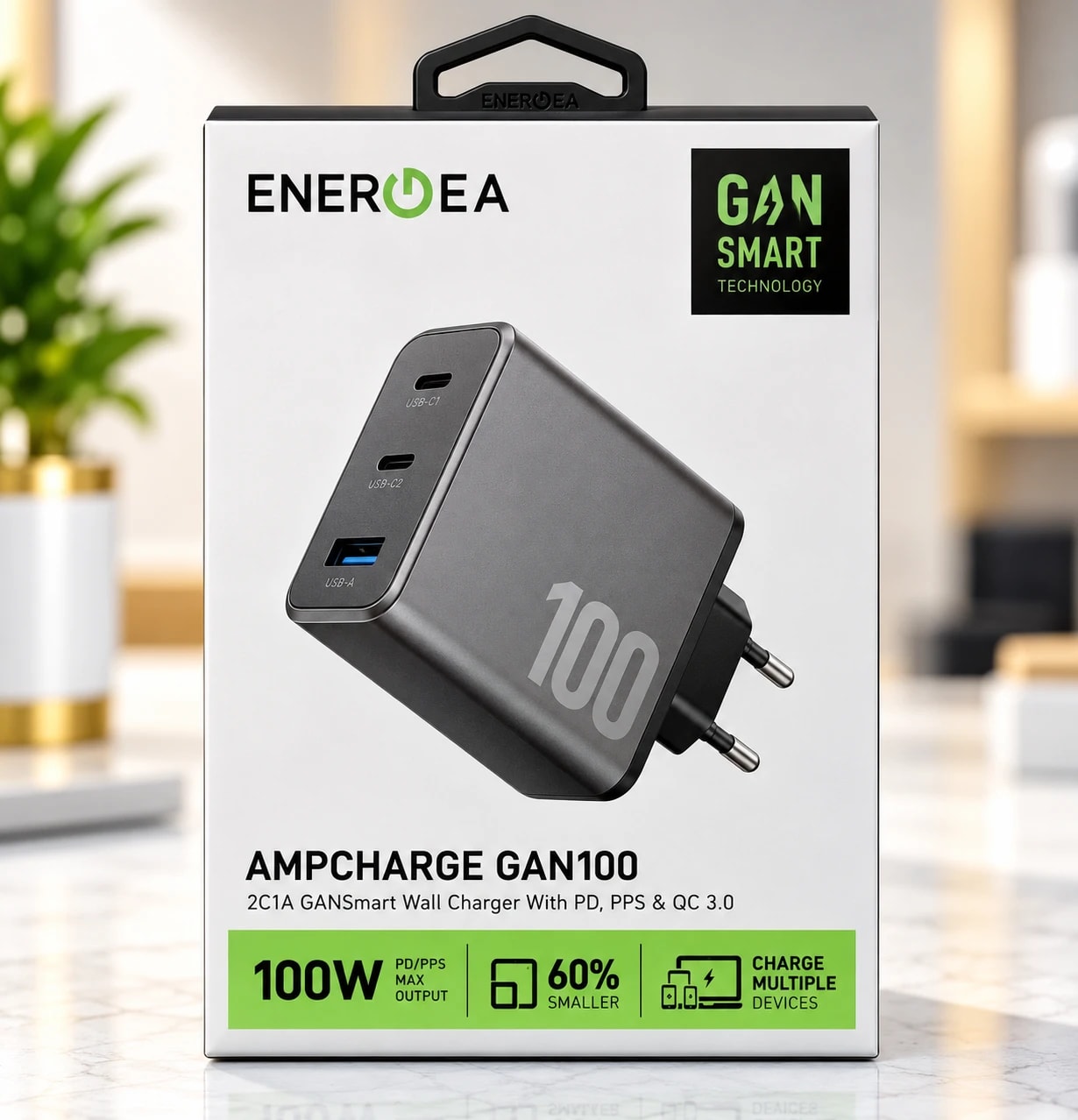 Energea Ampcharge GaN100 100W Şarj Adaptörü