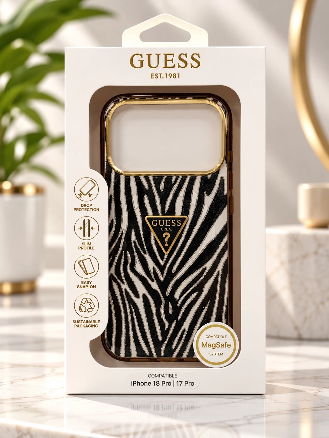 Guess iPhone 17 Pro Zebra Desenli MagSafe Kılıf